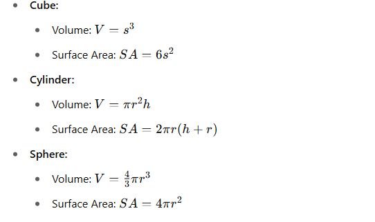Volume and Surface Area of 3D Shapes