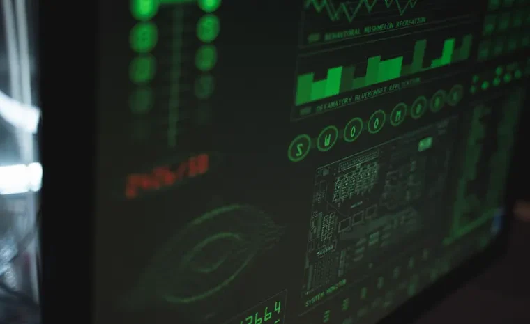 Laptop screen showing AI-powered cybersecurity monitoring for a small business
