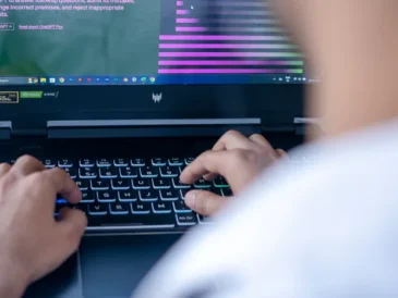 Laptop screen showing automation workflow software for small business
